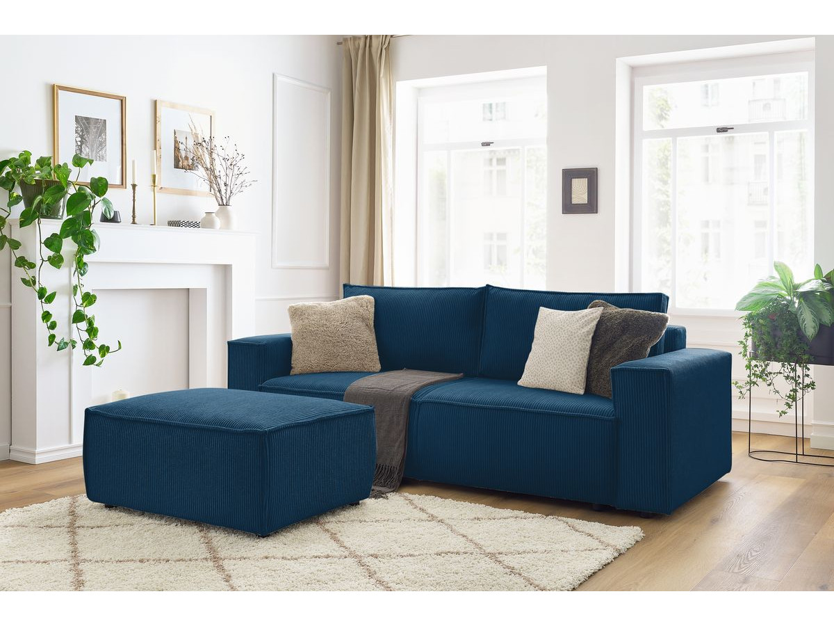 Canapé droit convertible coffre NIHAD velours côtelé avec pouf