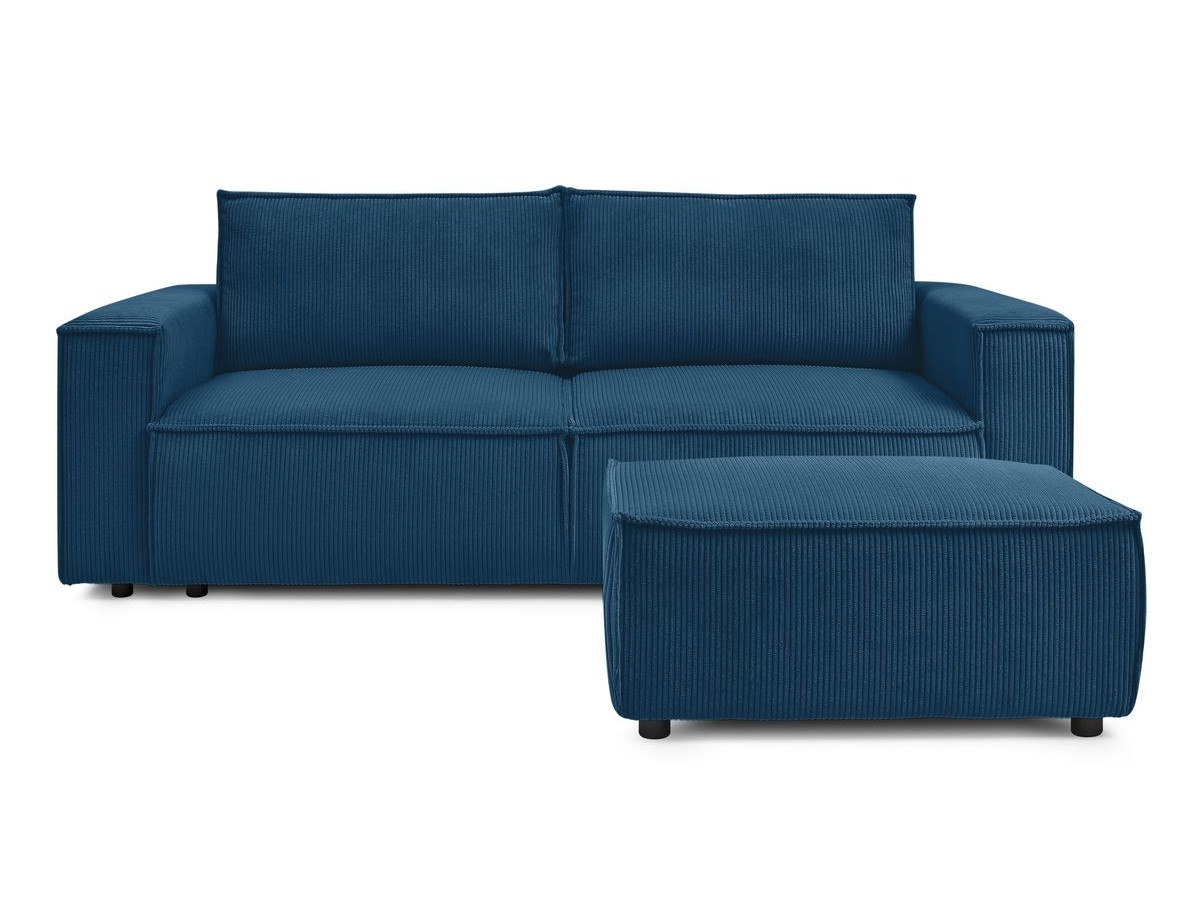 Canapé droit convertible coffre NIHAD velours côtelé avec pouf