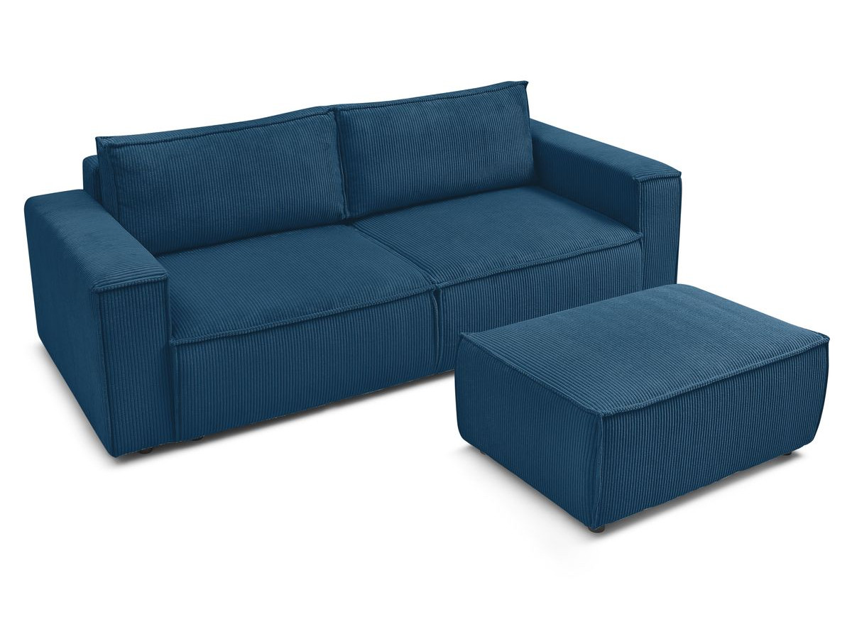 Canapé droit convertible coffre NIHAD velours côtelé avec pouf