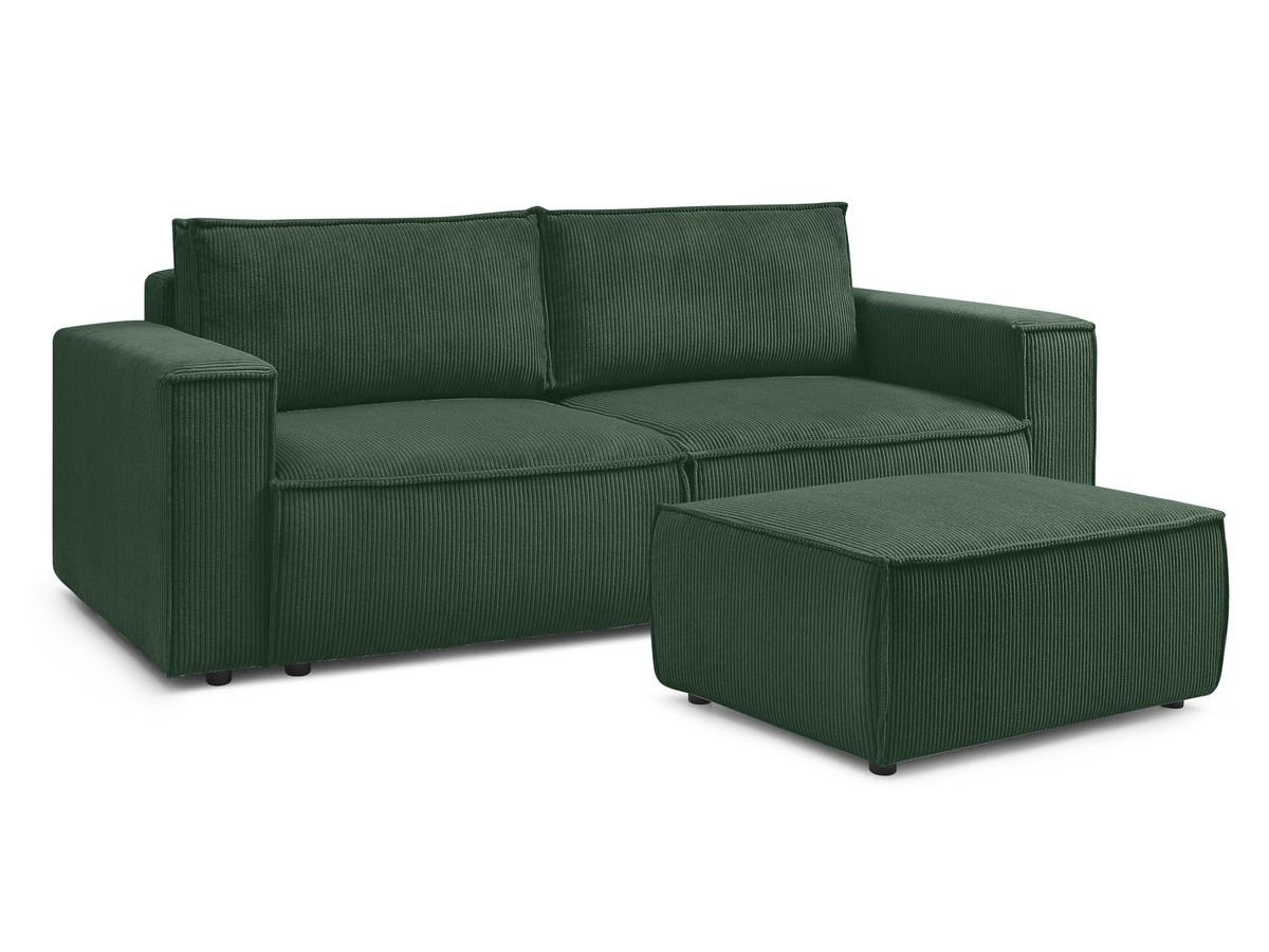Canapé droit convertible coffre NIHAD velours côtelé avec pouf
