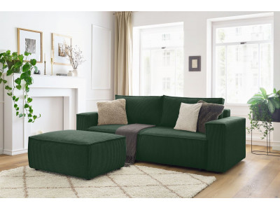 Canapé droit convertible coffre NIHAD velours côtelé avec pouf