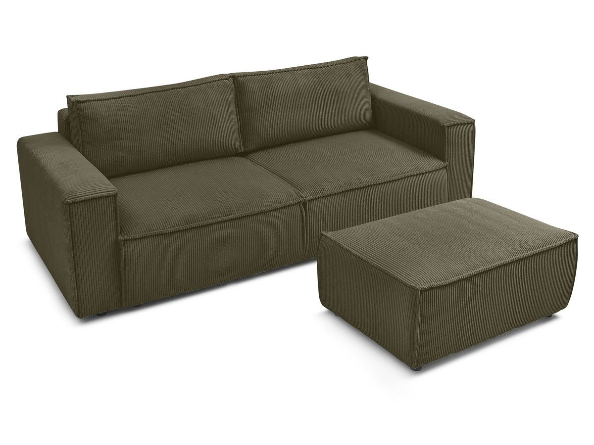 Canapé droit convertible coffre NIHAD velours côtelé avec pouf