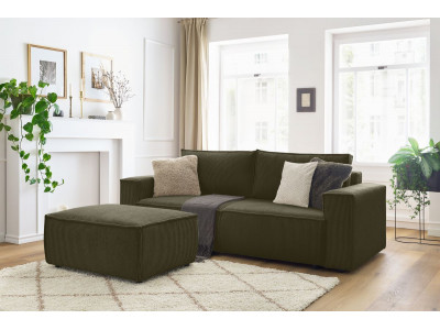 Canapé droit convertible coffre NIHAD velours côtelé avec pouf