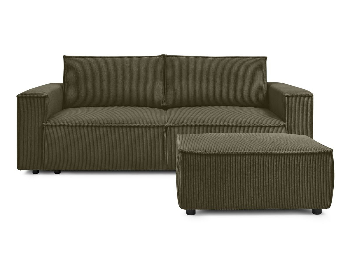 Canapé droit convertible coffre NIHAD velours côtelé avec pouf