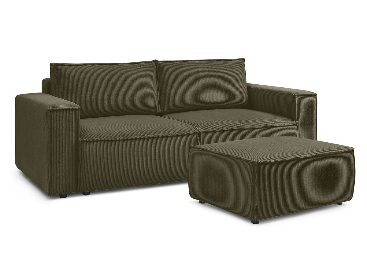 Canapé droit convertible coffre NIHAD velours côtelé avec pouf