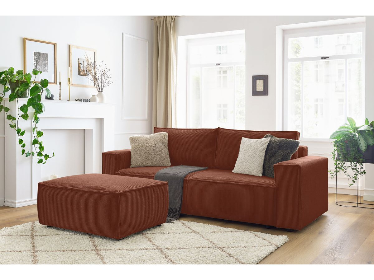 Canapé droit convertible coffre NIHAD velours côtelé avec pouf