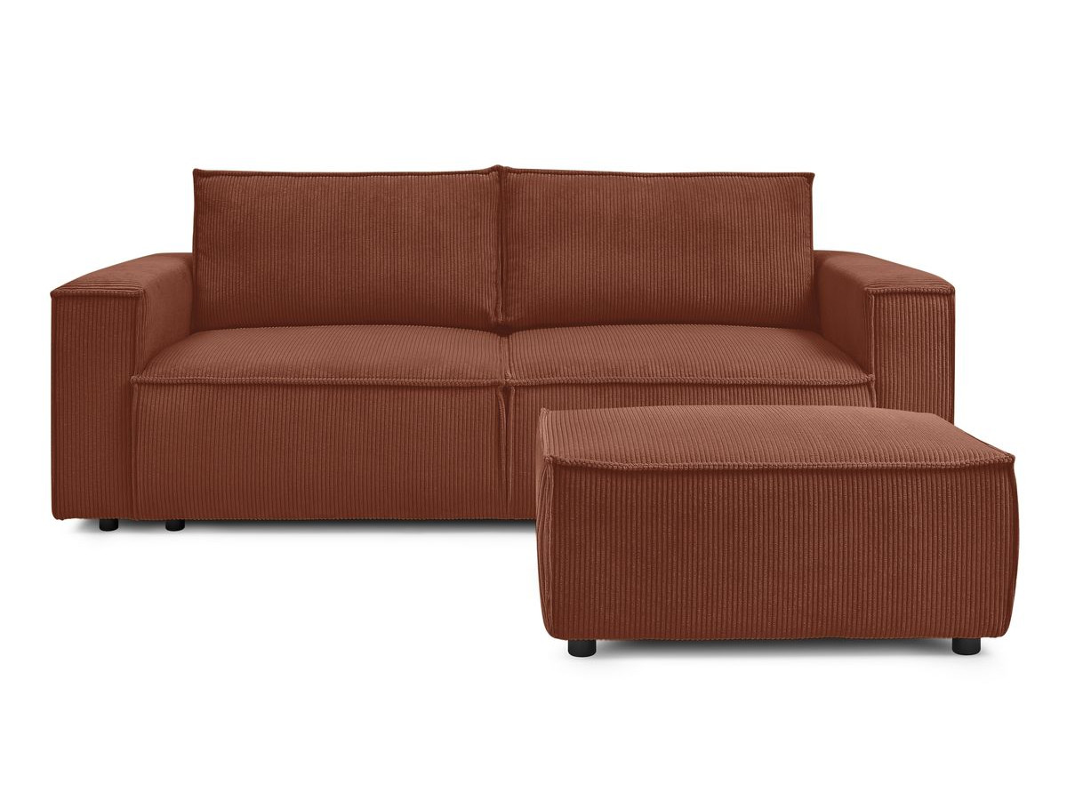 Canapé droit convertible coffre NIHAD velours côtelé avec pouf