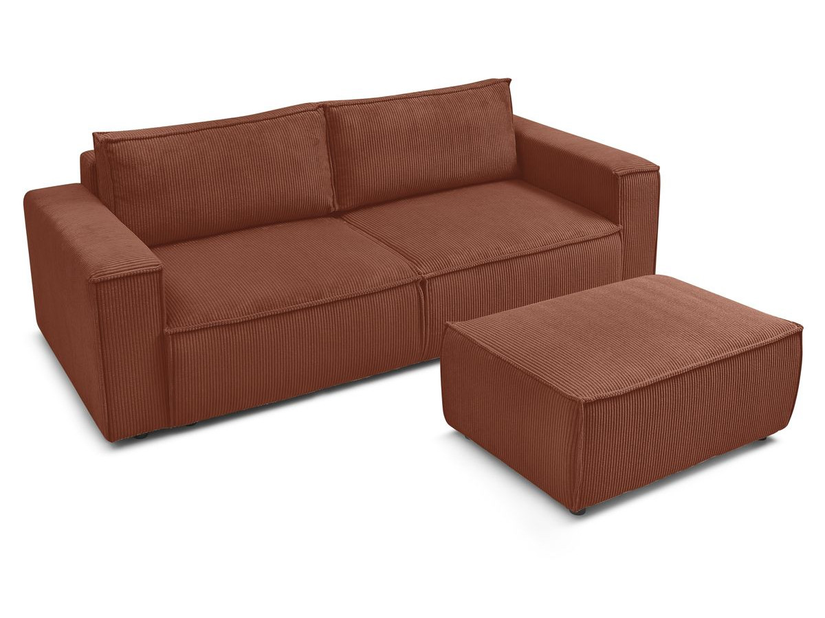 Canapé droit convertible coffre NIHAD velours côtelé avec pouf