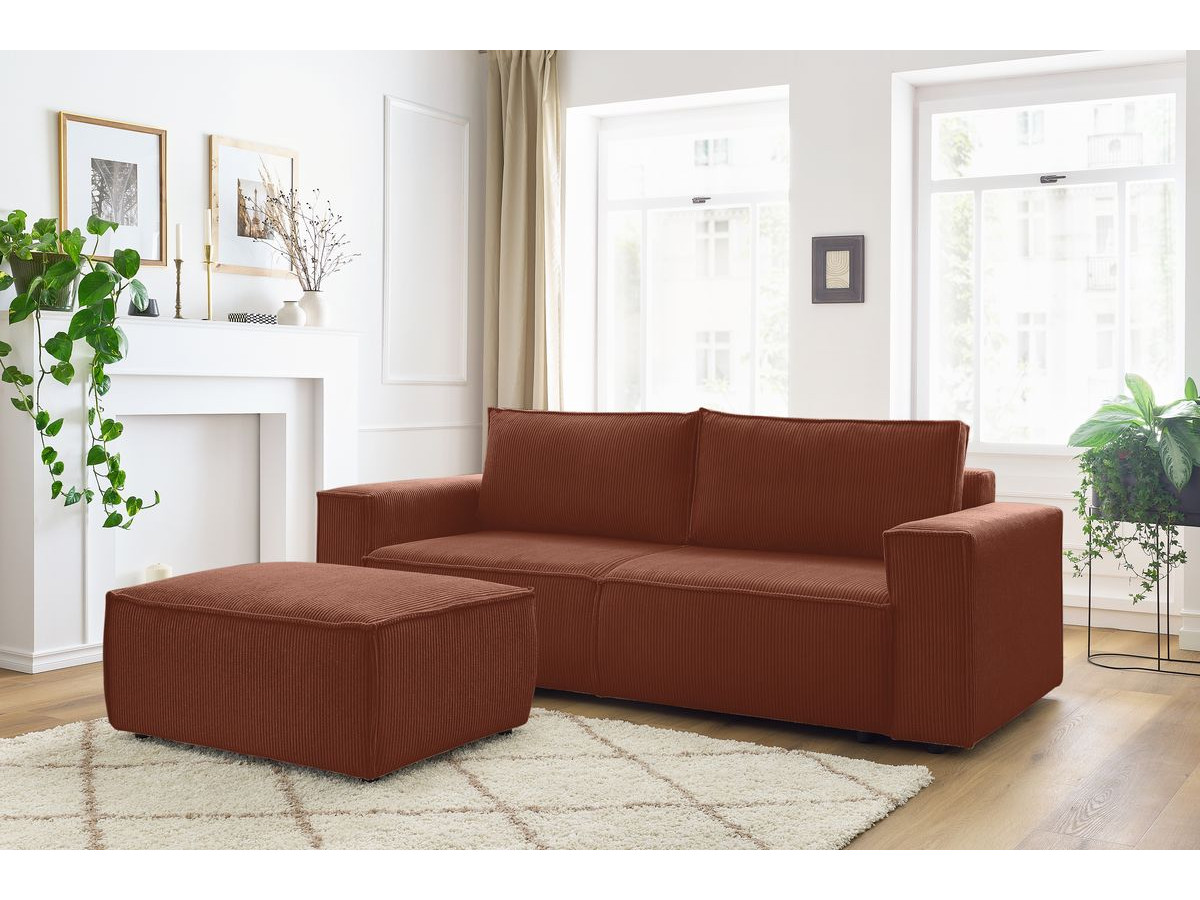Canapé droit convertible coffre NIHAD velours côtelé avec pouf