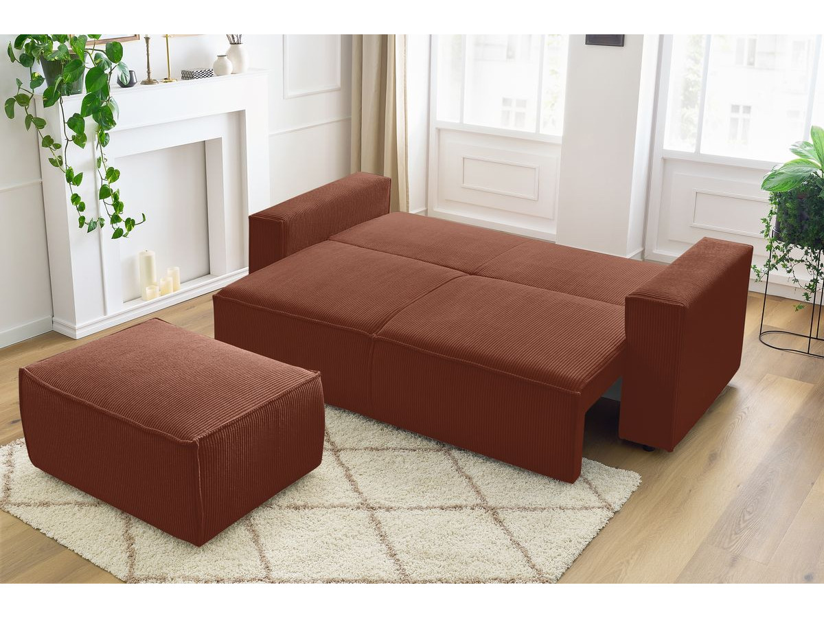 Canapé droit convertible coffre NIHAD velours côtelé avec pouf