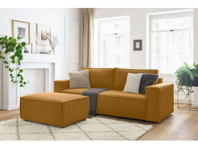 Canapé droit convertible coffre NIHAD velours côtelé avec pouf