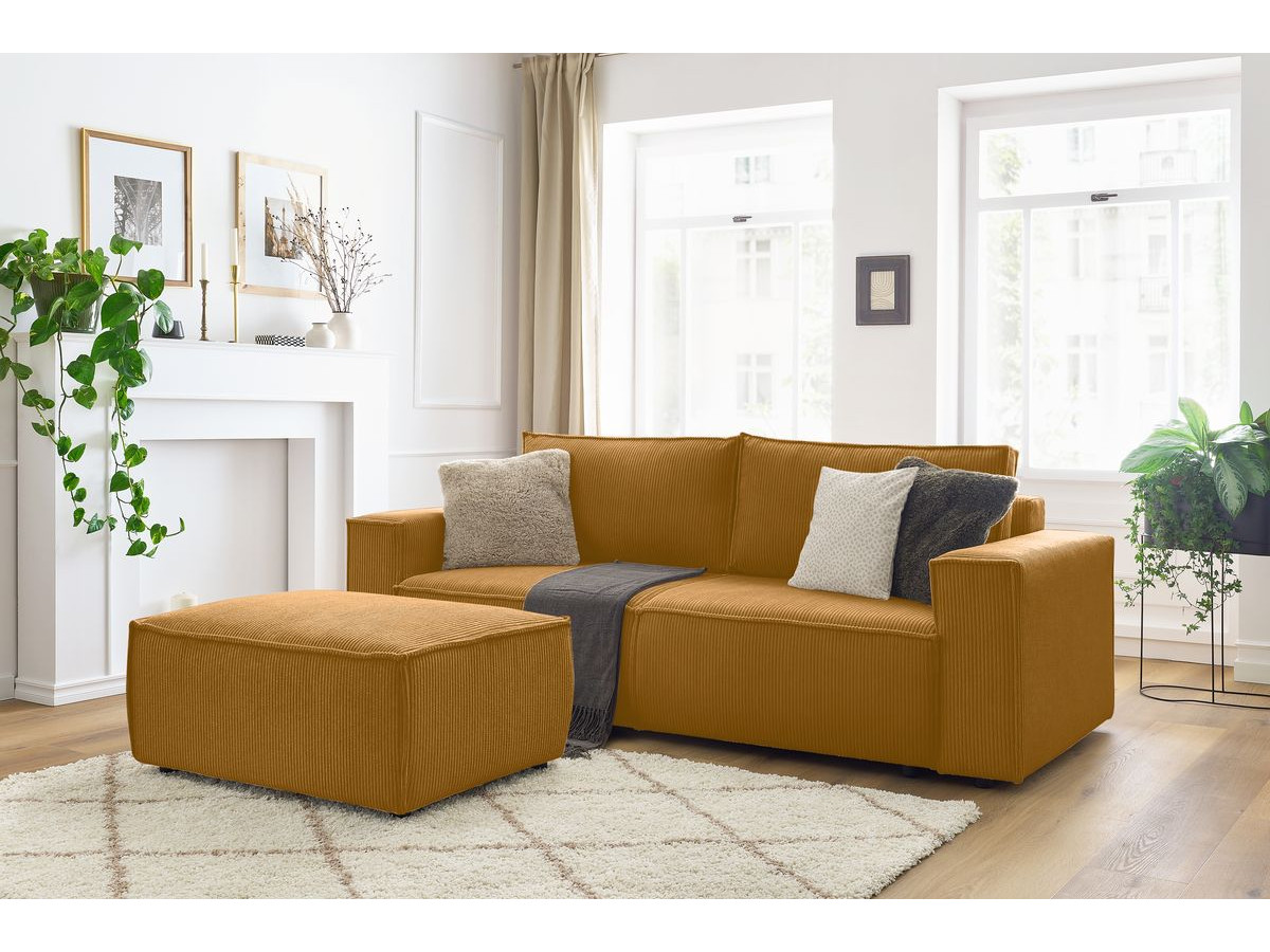 Canapé droit convertible coffre NIHAD velours côtelé avec pouf