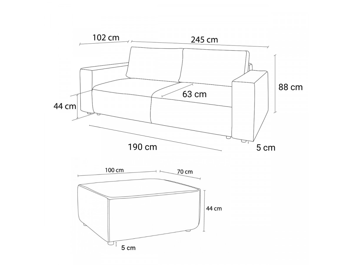 Canapé droit convertible coffre NIHAD velours côtelé avec pouf