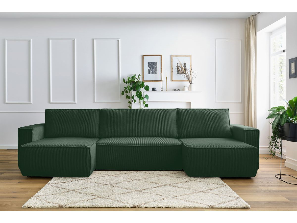 Canapé panoramique convertible coffre NIHAD velours côtelé vert foncé panoramique BOBOCHIC 6 places - Vue supplémentaire 3