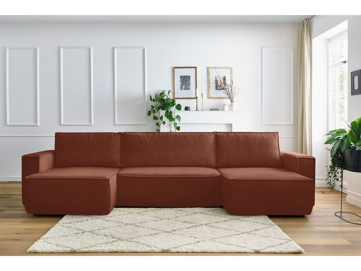 Canapé panoramique convertible coffre NIHAD velours côtelé orange panoramique BOBOCHIC 6 places - Vue supplémentaire 3