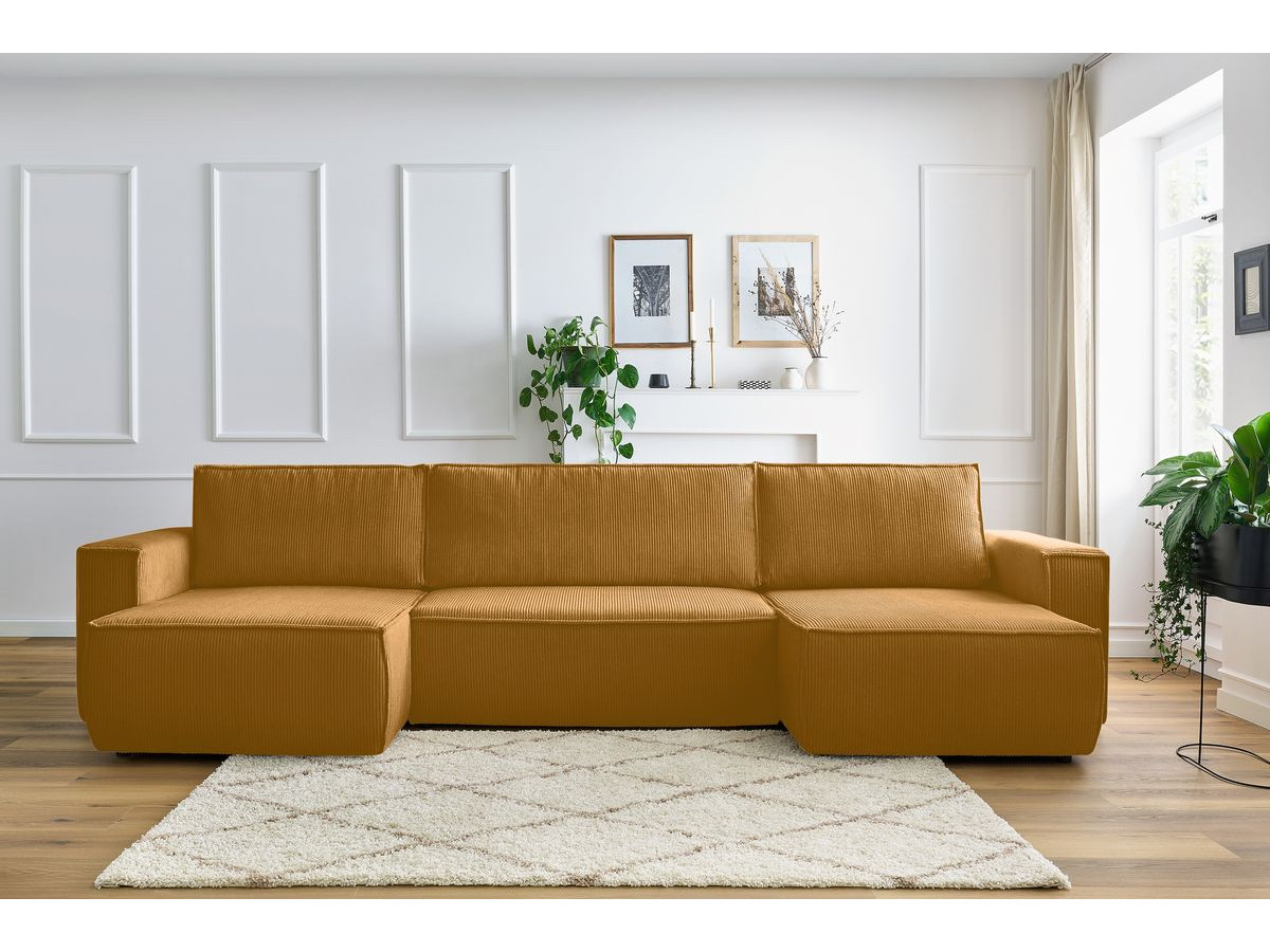Canapé panoramique convertible coffre NIHAD velours côtelé jaune panoramique BOBOCHIC 6 places - Vue supplémentaire 3