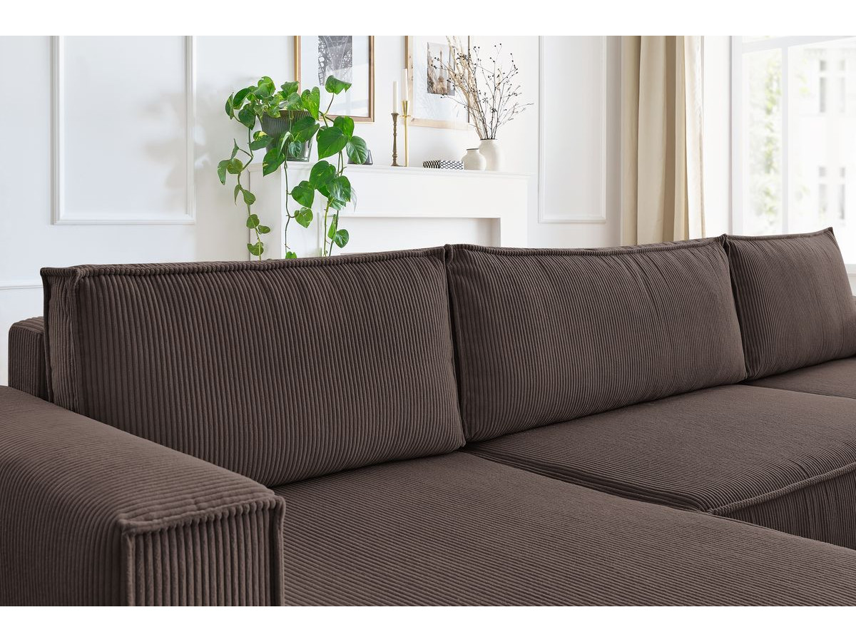 Canapé panoramique convertible coffre NIHAD velours côtelé avec pouf