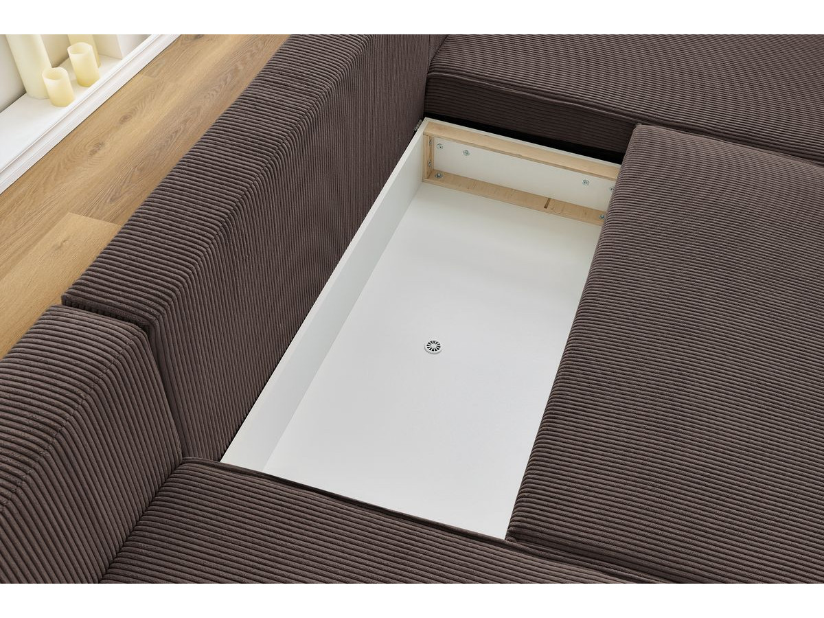 Canapé panoramique convertible coffre NIHAD velours côtelé avec pouf