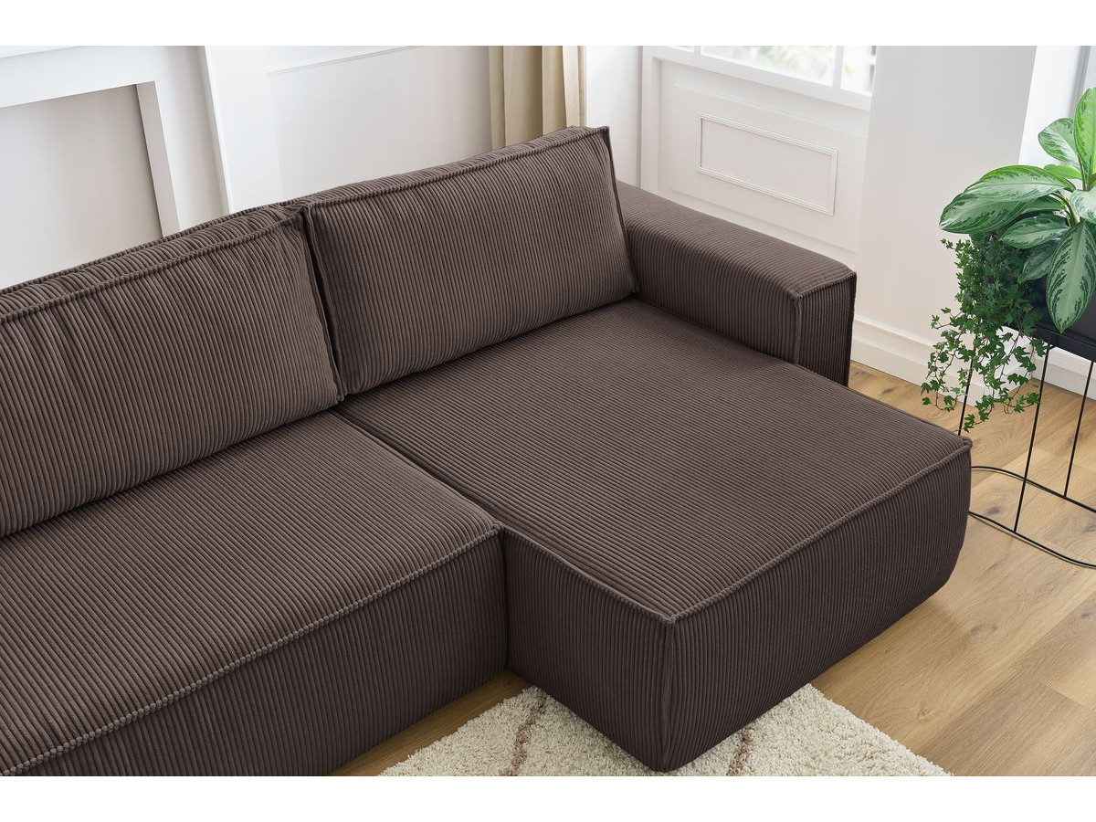 Canapé panoramique convertible coffre NIHAD velours côtelé avec pouf