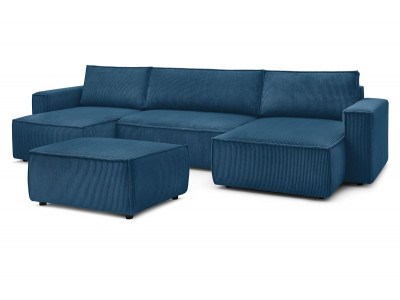 Canapé panoramique convertible coffre NIHAD velours côtelé avec pouf
