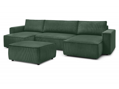 Canapé panoramique convertible coffre NIHAD velours côtelé avec pouf