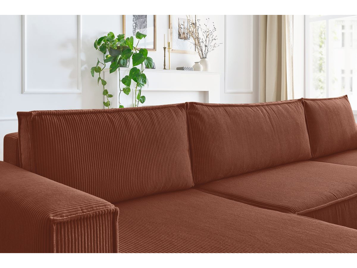 NIHAD corduroy panoramische slaapbank met opbergvak en poef