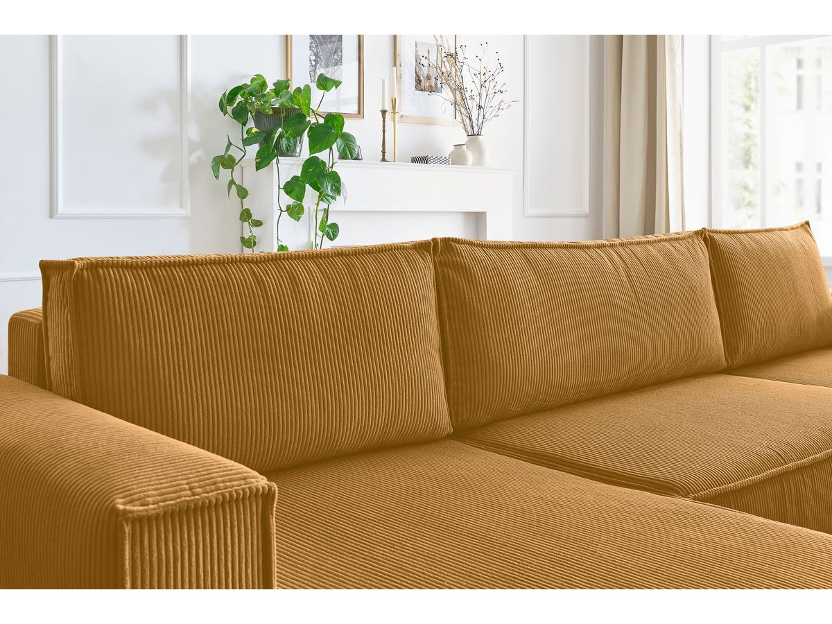 Canapé d'angle fixe EVEREST tissu chiné - Orange - Angle droit - 10 coussins