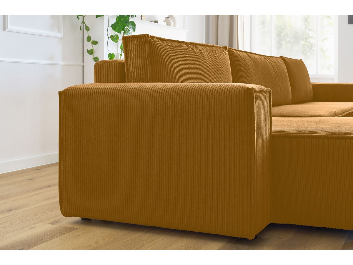 Canapé d'angle fixe EVEREST tissu chiné - Orange - Angle droit - 10 coussins