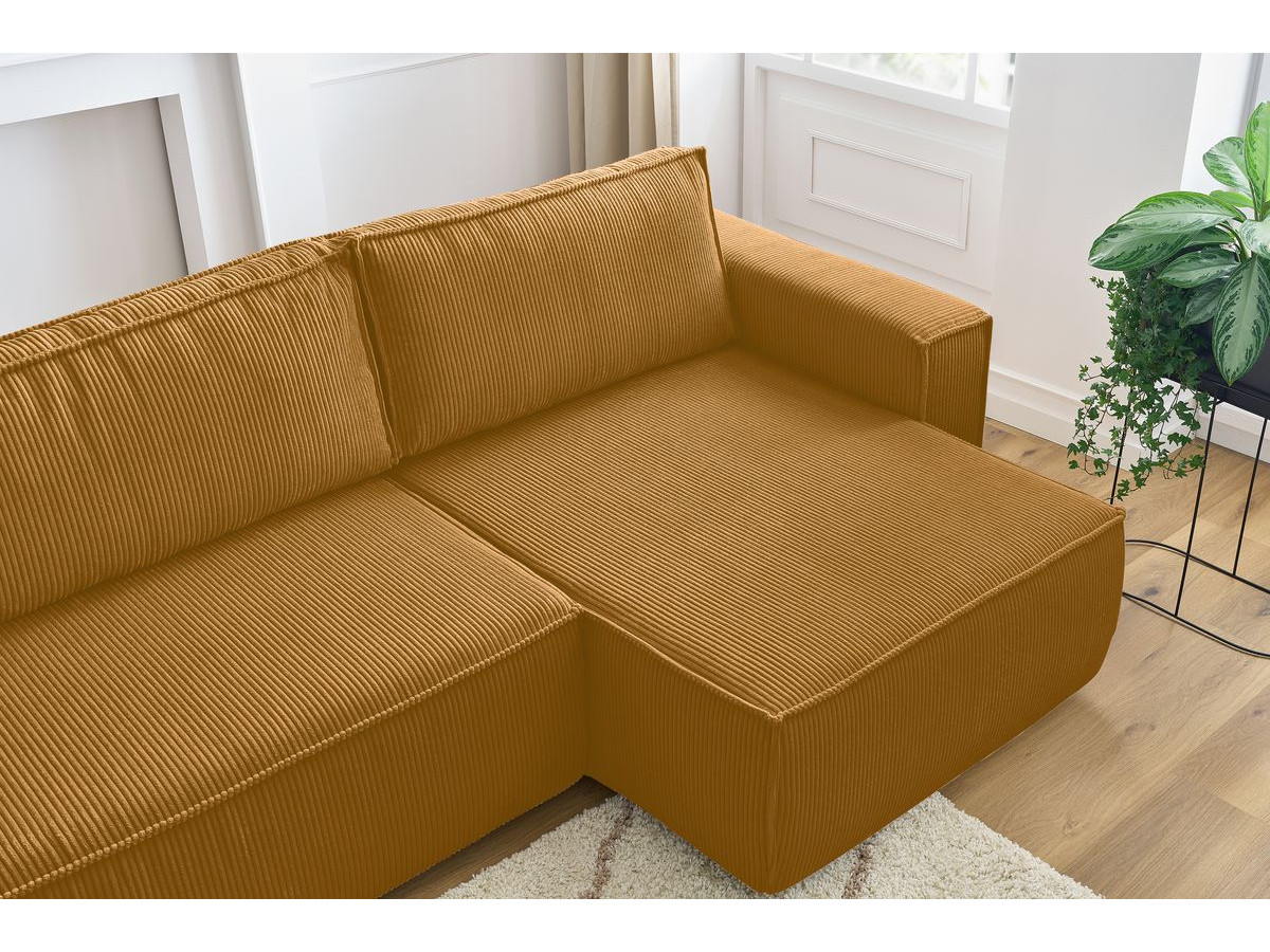 Canapé d'angle fixe EVEREST tissu chiné - Orange - Angle droit - 10 coussins