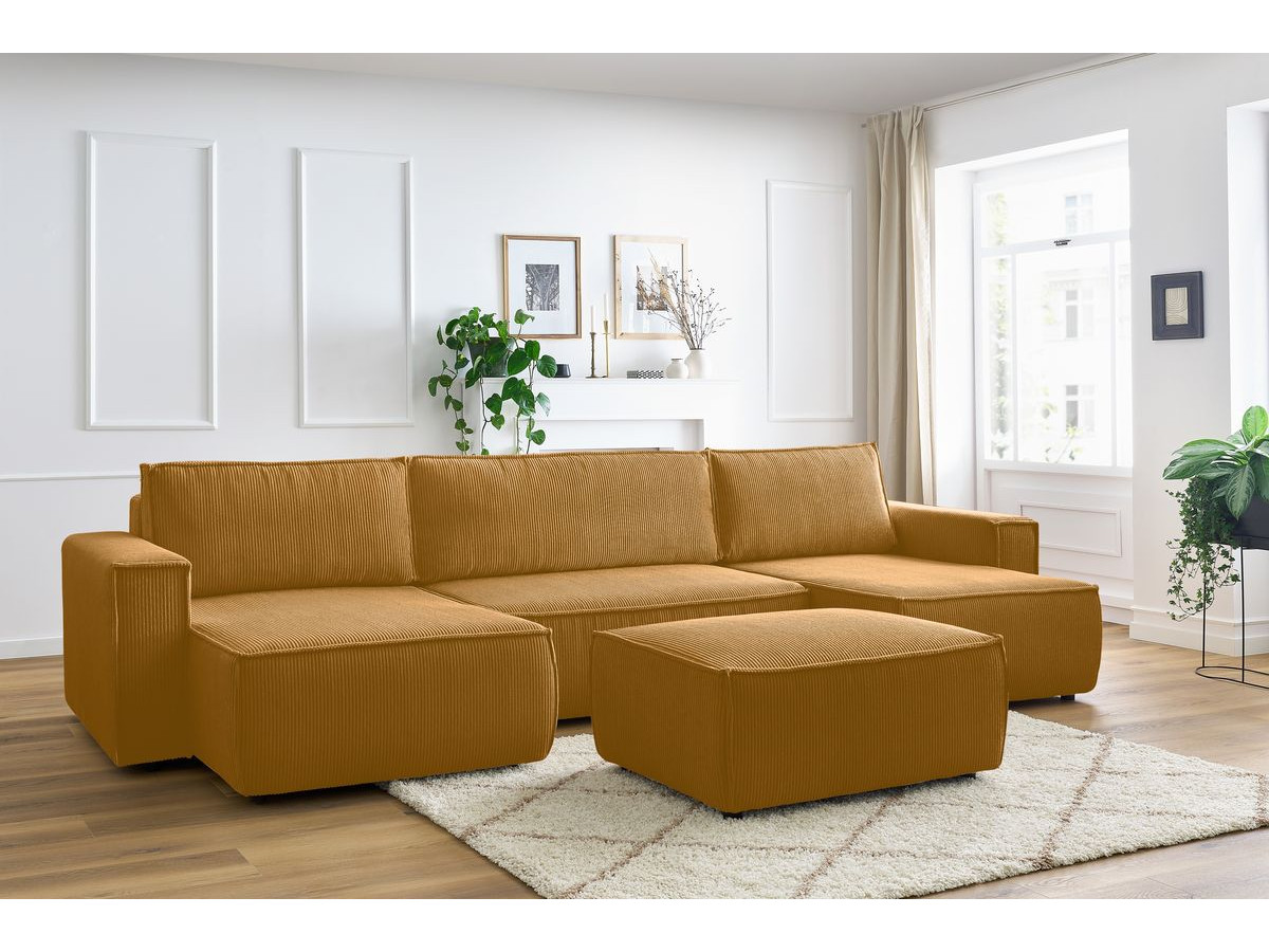 Canapé d'angle fixe EVEREST tissu chiné - Orange - Angle droit - 10 coussins