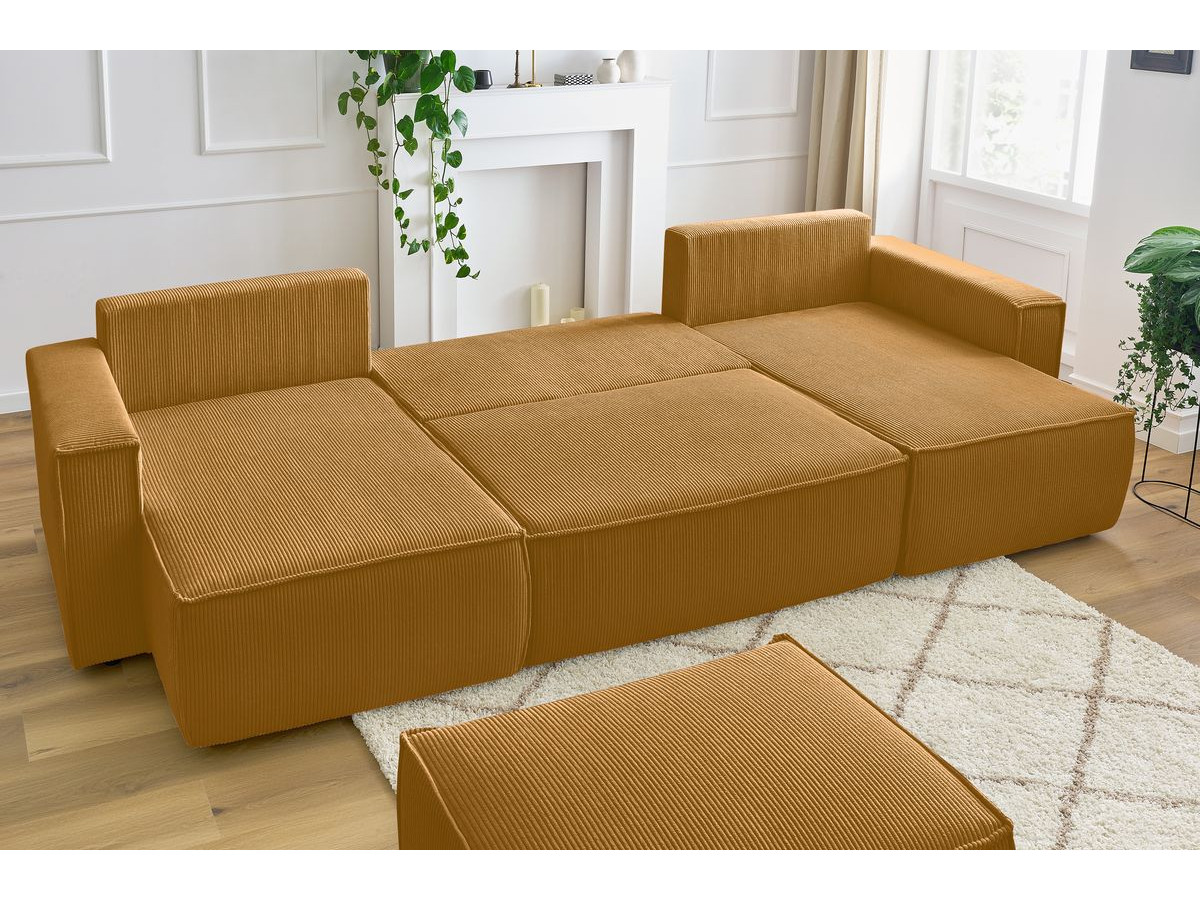 Canapé d'angle fixe EVEREST tissu chiné - Orange - Angle droit - 10 coussins