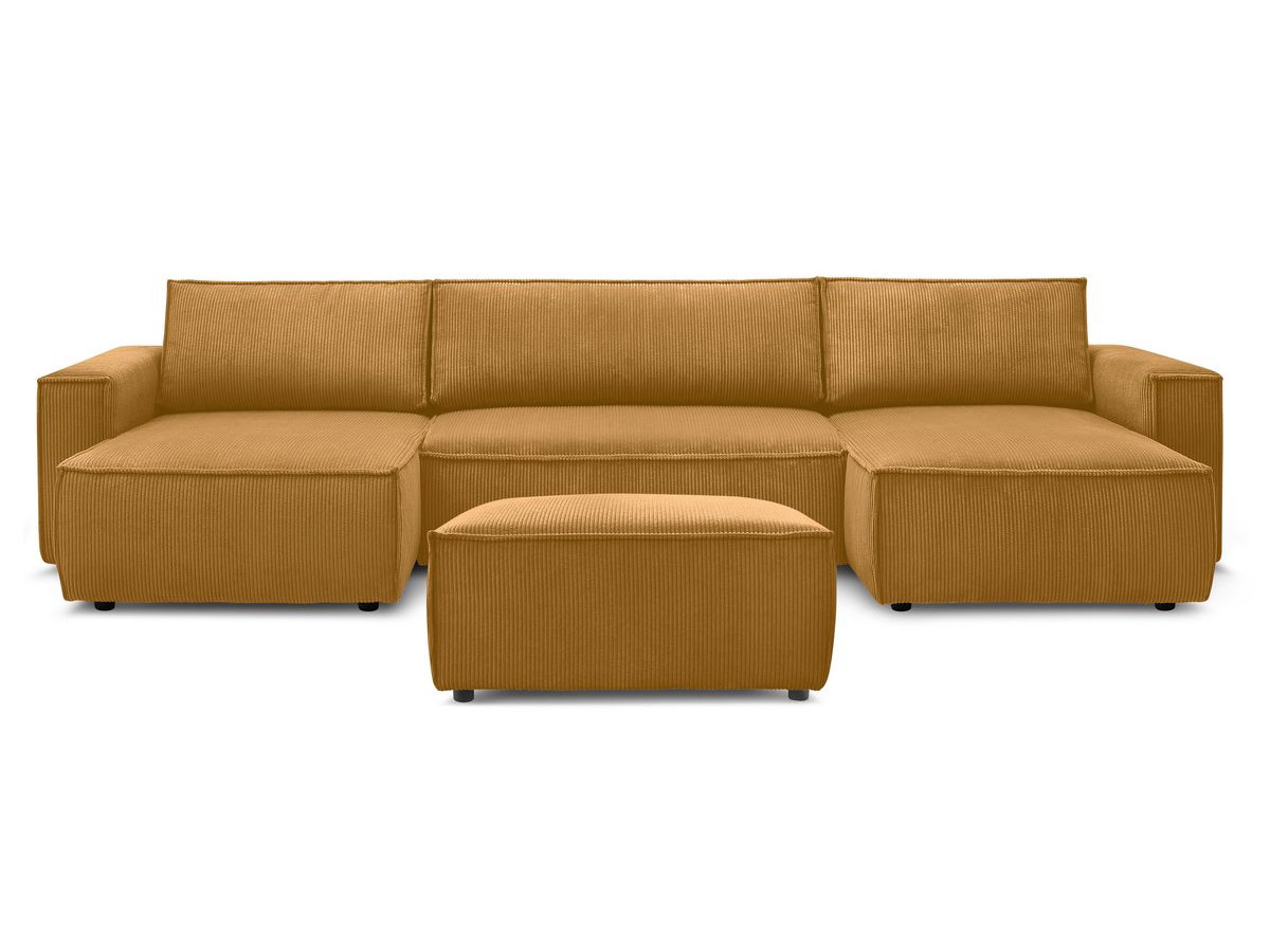 Canapé d'angle fixe EVEREST tissu chiné - Orange - Angle droit - 10 coussins
