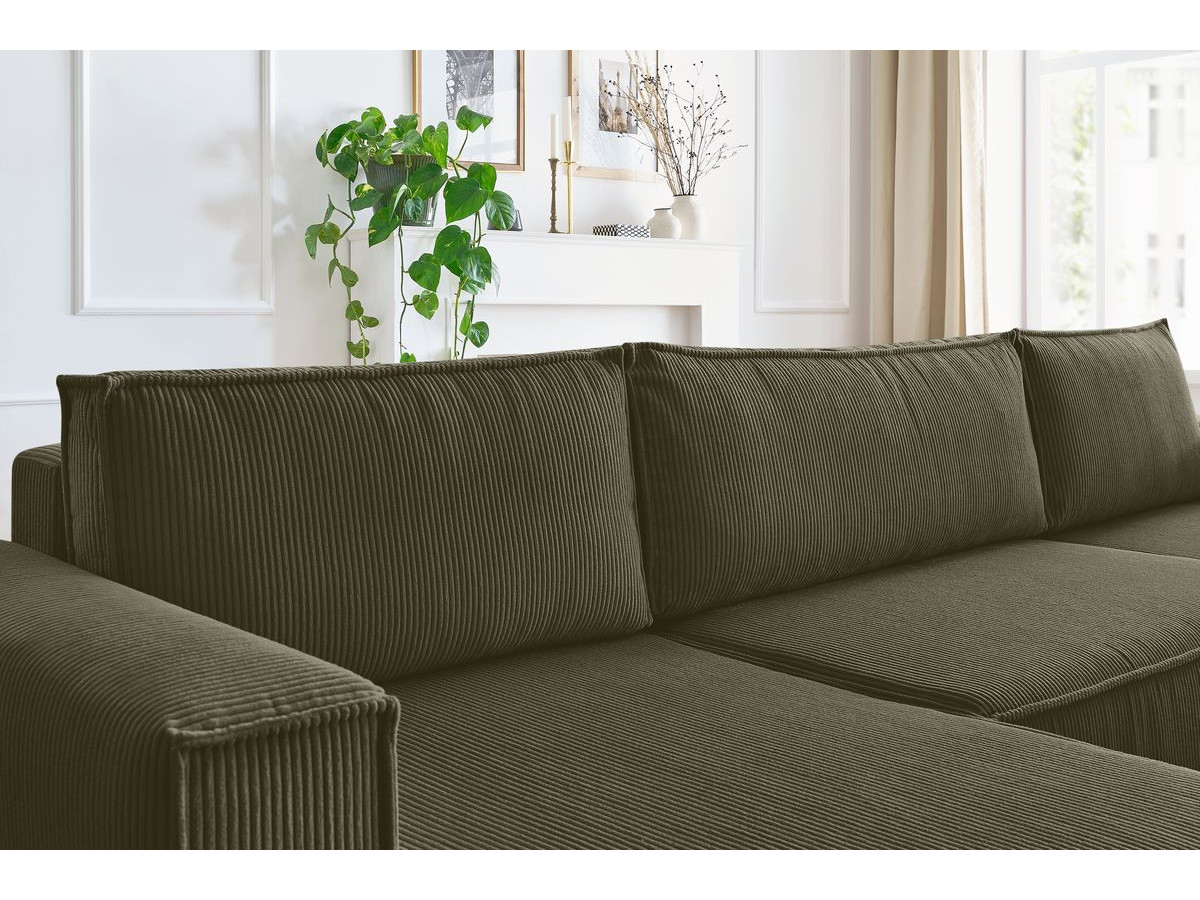NIHAD corduroy panoramische slaapbank met opbergvak en poef