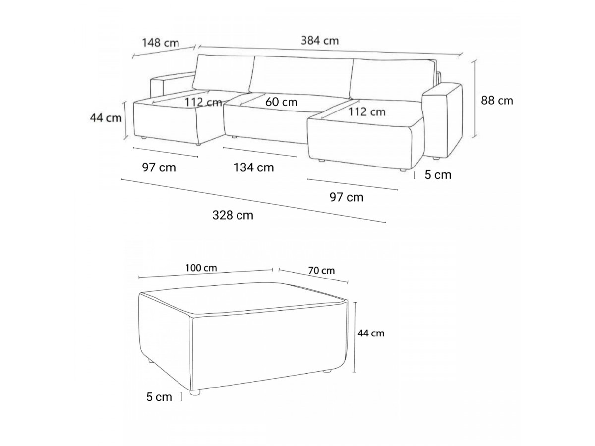 Canapé d'angle fixe EVEREST tissu chiné - Orange - Angle droit - 10 coussins