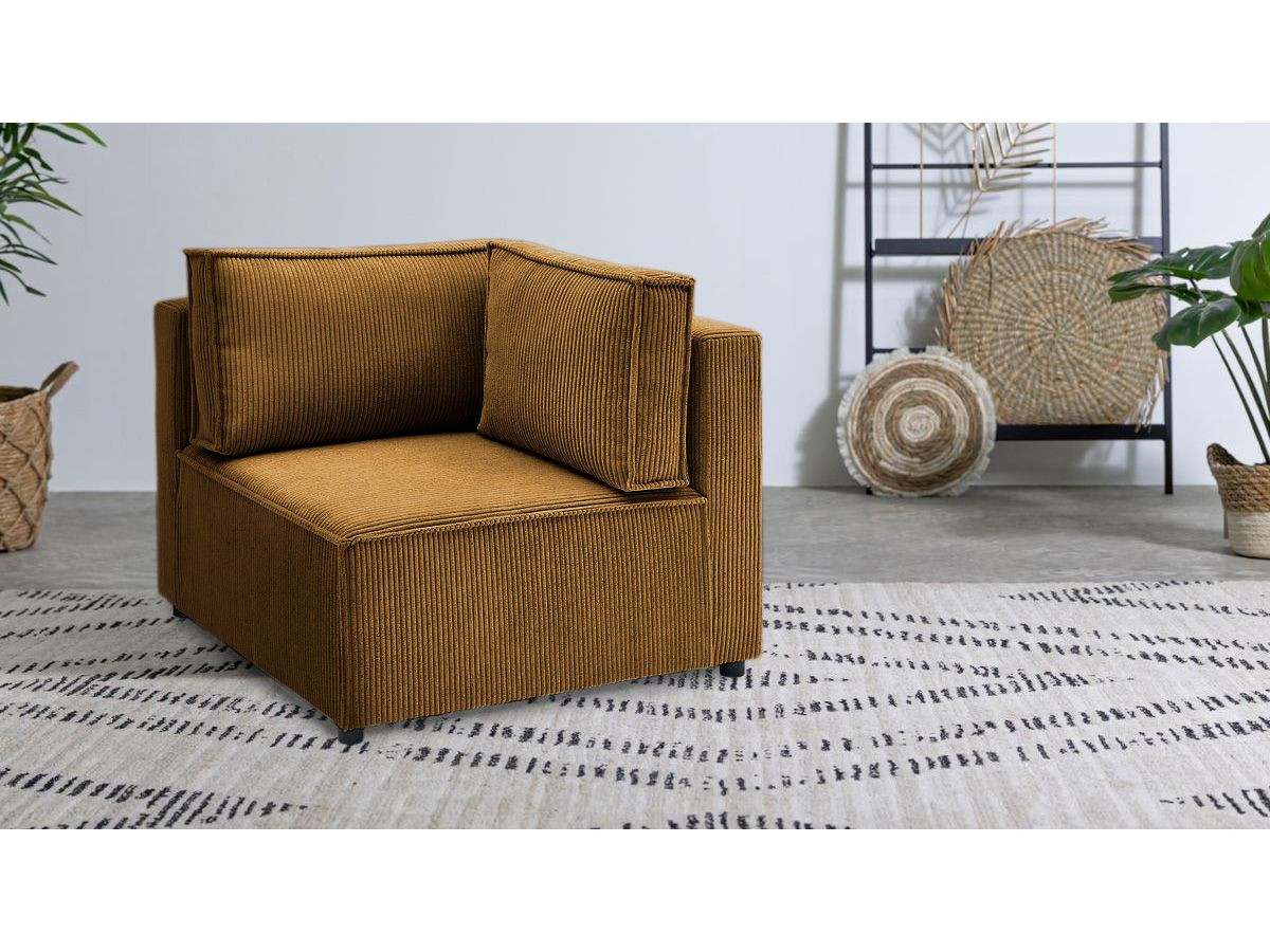 Canapé d'angle fixe EVEREST tissu chiné - Orange - Angle droit - 10 coussins