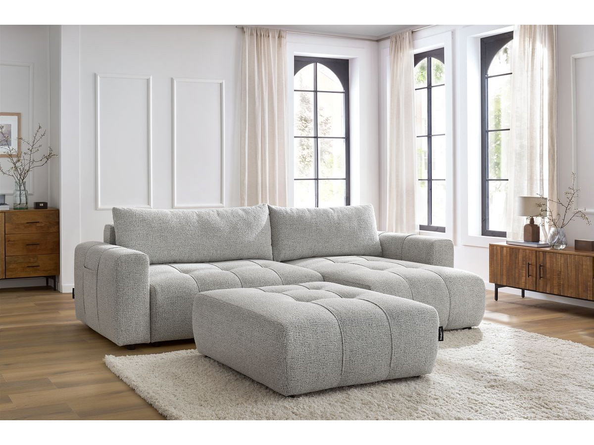 Canapé d'angle réversible convertible coffre ARSENE avec pouf gris clair — vue 5