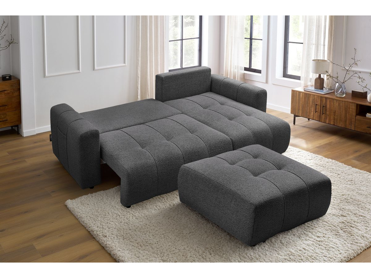 Canapé d'angle réversible convertible coffre ARSENE avec pouf