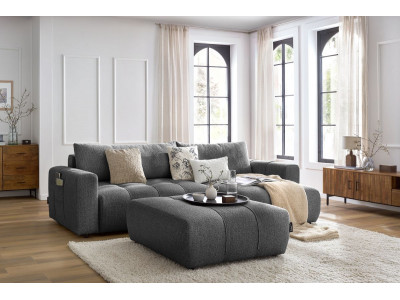 Canapé d'angle réversible convertible coffre ARSENE avec pouf