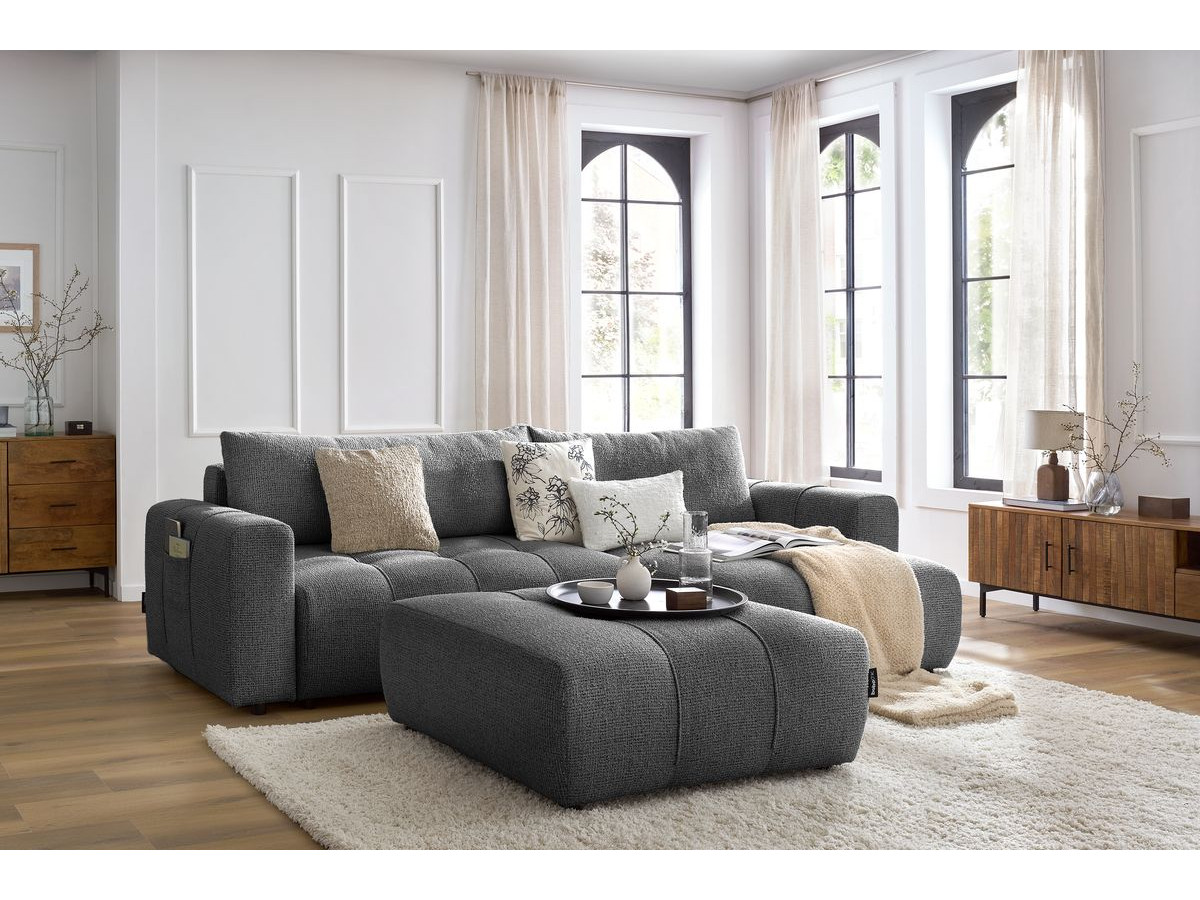 Canapé d'angle réversible convertible coffre ARSENE avec pouf