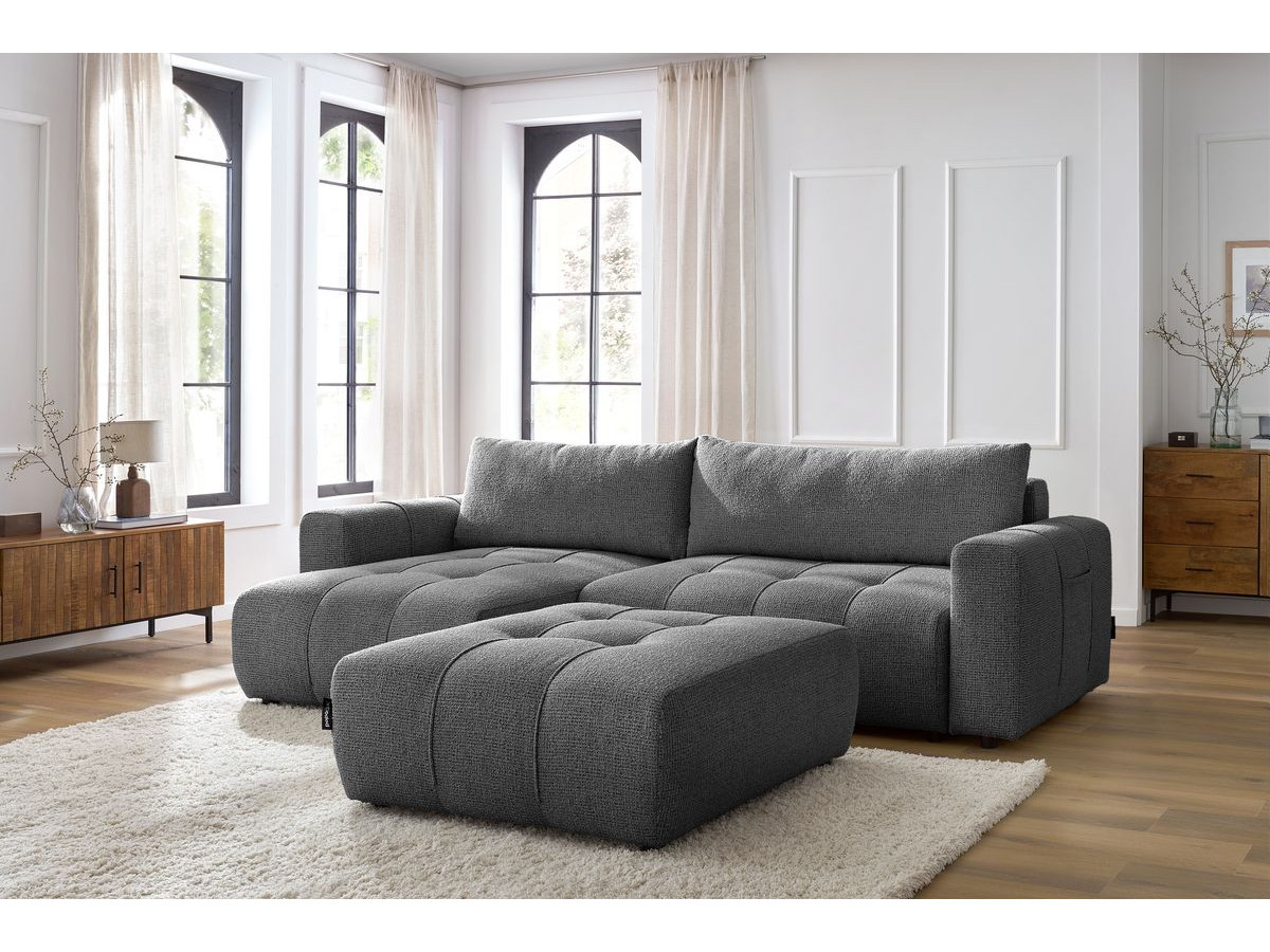 Canapé d'angle réversible convertible coffre ARSENE avec pouf