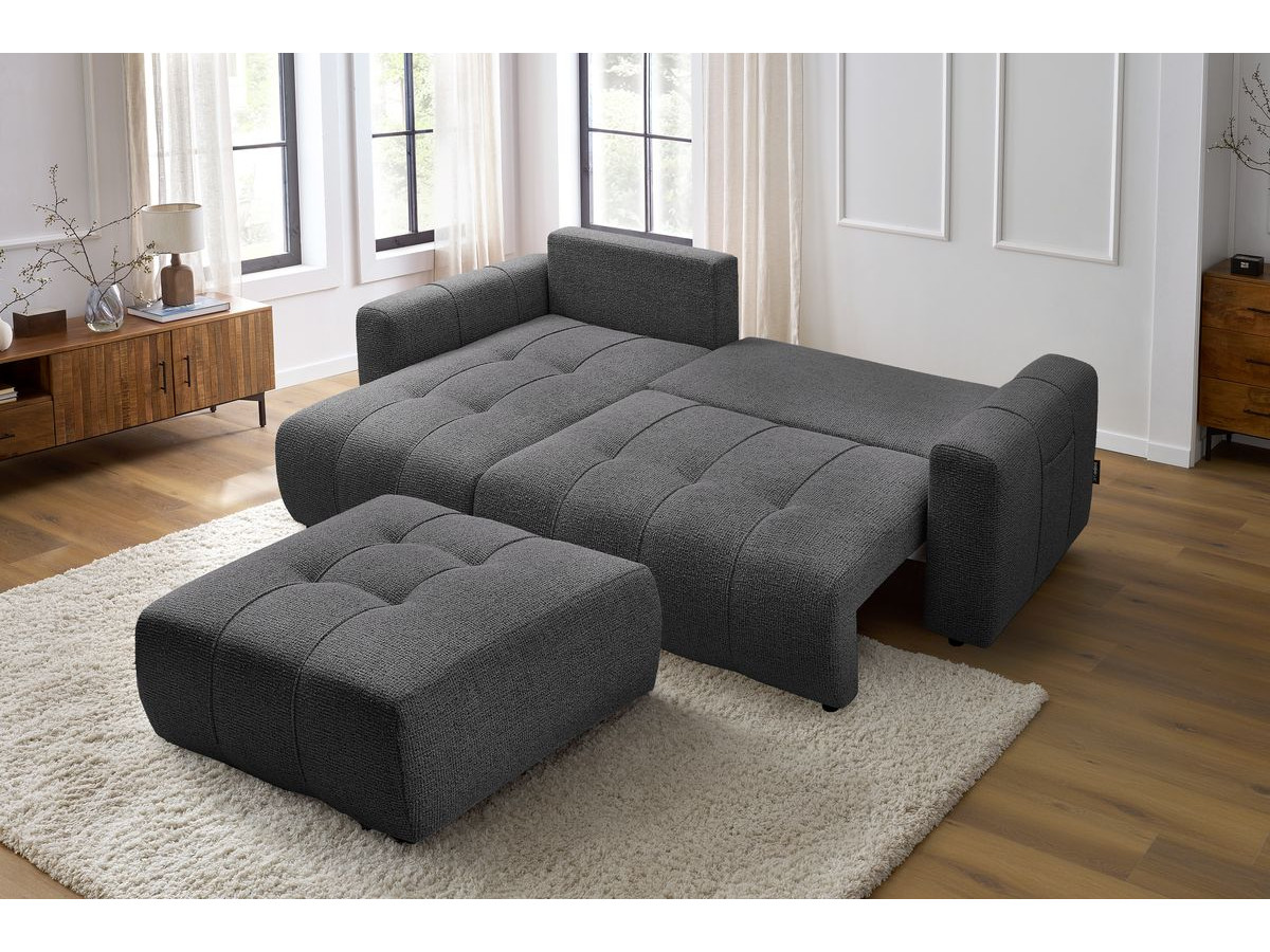 Canapé d'angle réversible convertible coffre ARSENE avec pouf