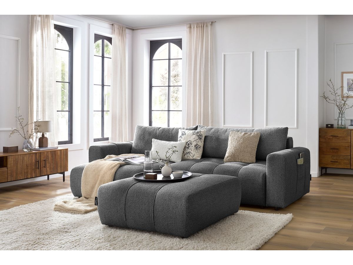 Canapé d'angle réversible convertible coffre ARSENE avec pouf