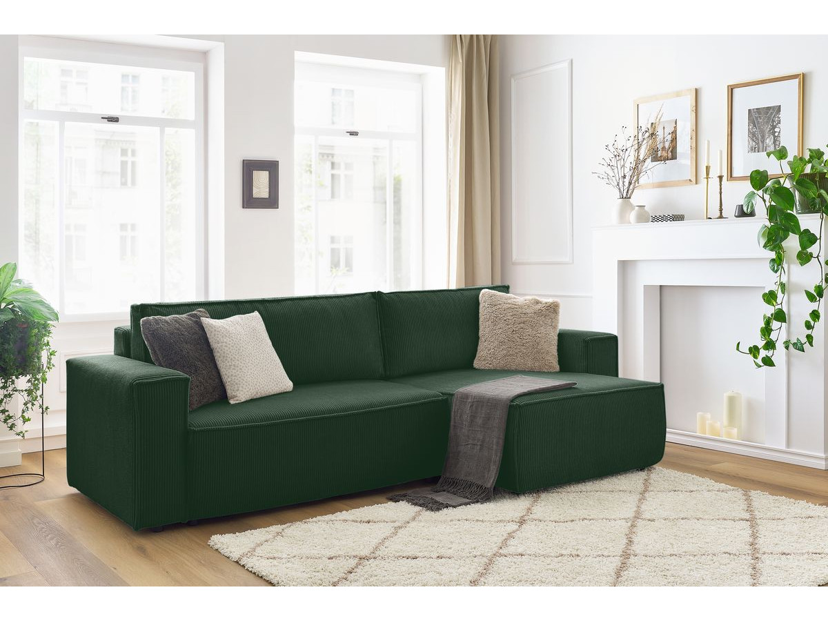 Canapé d'angle réversible convertible coffre NIHAD velours côtelé vert foncé — vue 5