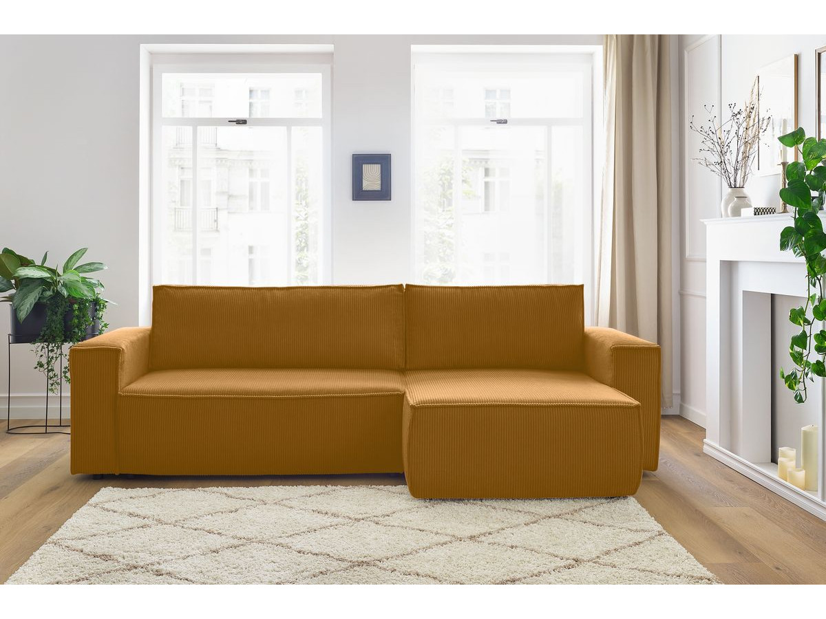 Canapé d'angle réversible convertible coffre NIHAD velours côtelé