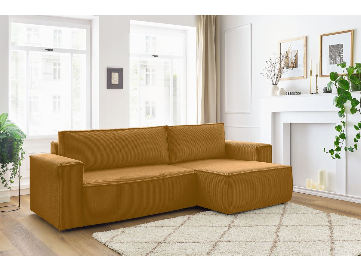 Canapé d'angle réversible convertible coffre NIHAD velours côtelé