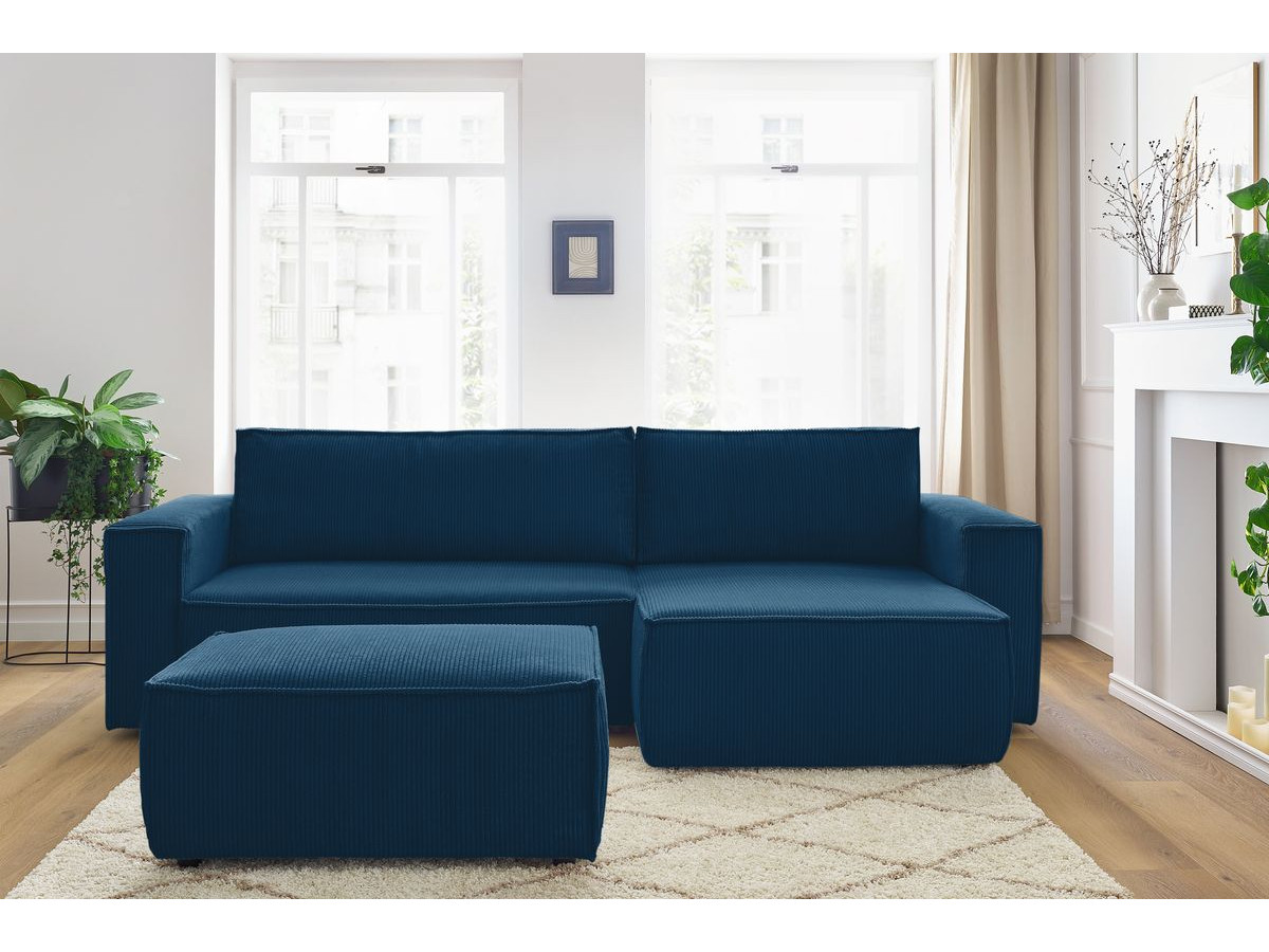 Canapé d'angle réversible convertible coffre NIHAD velours côtelé avec pouf