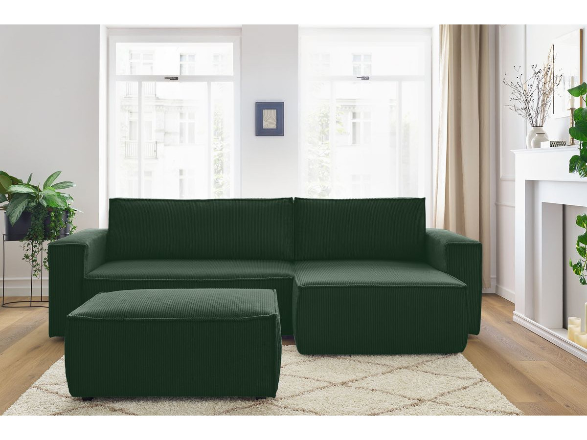 Canapé d'angle réversible convertible coffre NIHAD velours côtelé avec pouf