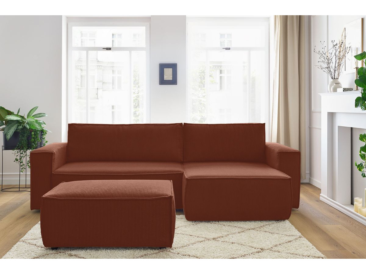 Canapé d'angle réversible convertible coffre NIHAD velours côtelé avec pouf