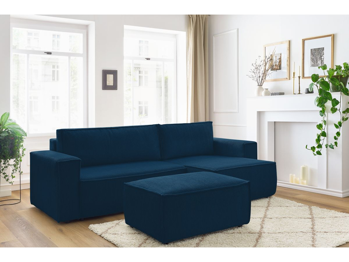 Canapé d'angle réversible convertible coffre NIHAD velours côtelé avec pouf