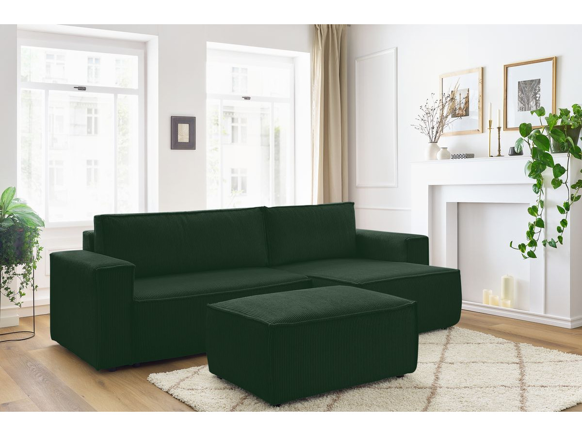 Canapé d'angle réversible convertible coffre NIHAD velours côtelé avec pouf